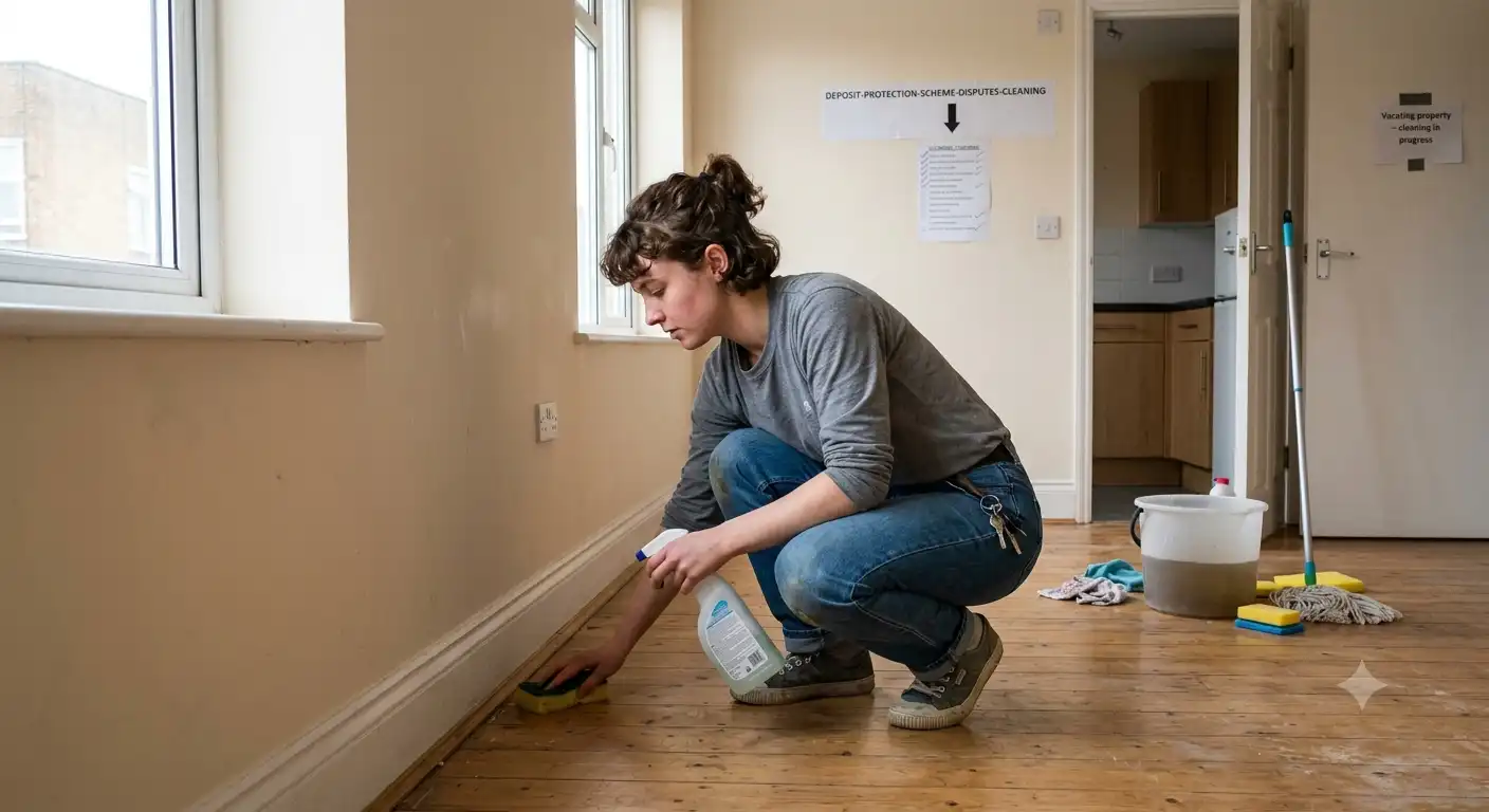 Tenant reviewing a check-in inventory before an end of tenancy clean in the UK