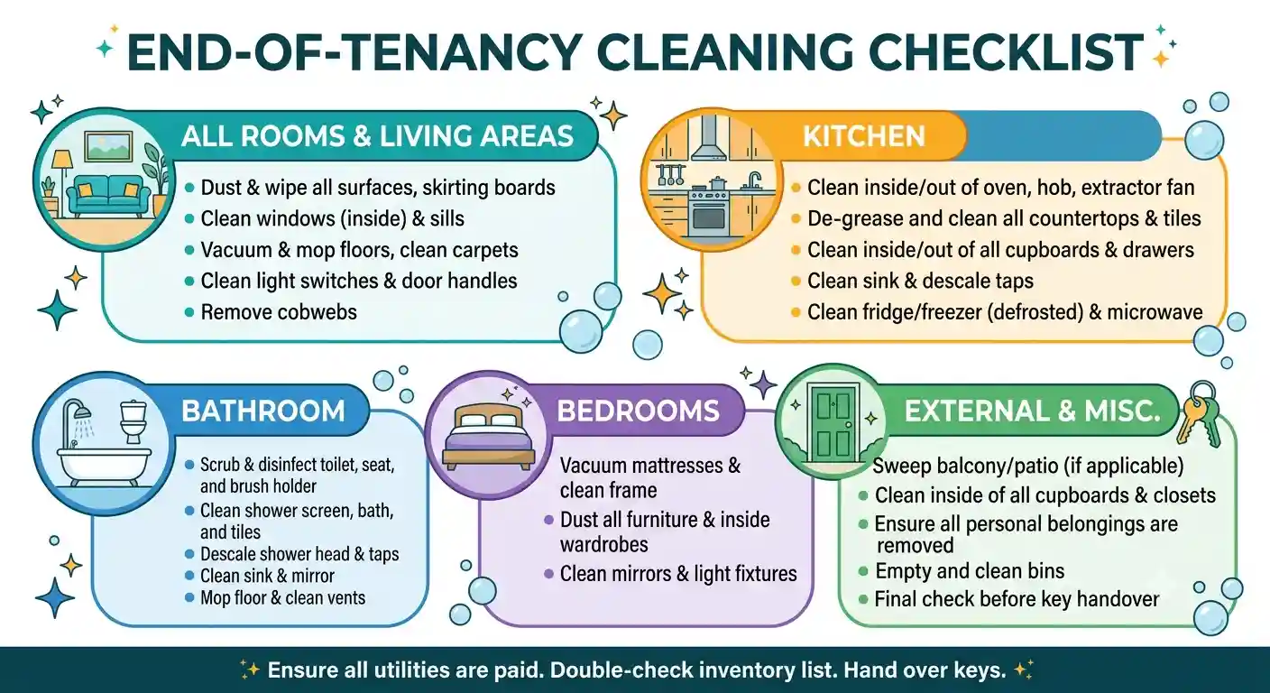End of Tenancy Cleaning Checklist - Complete UK Guide for Tenants & Landlords