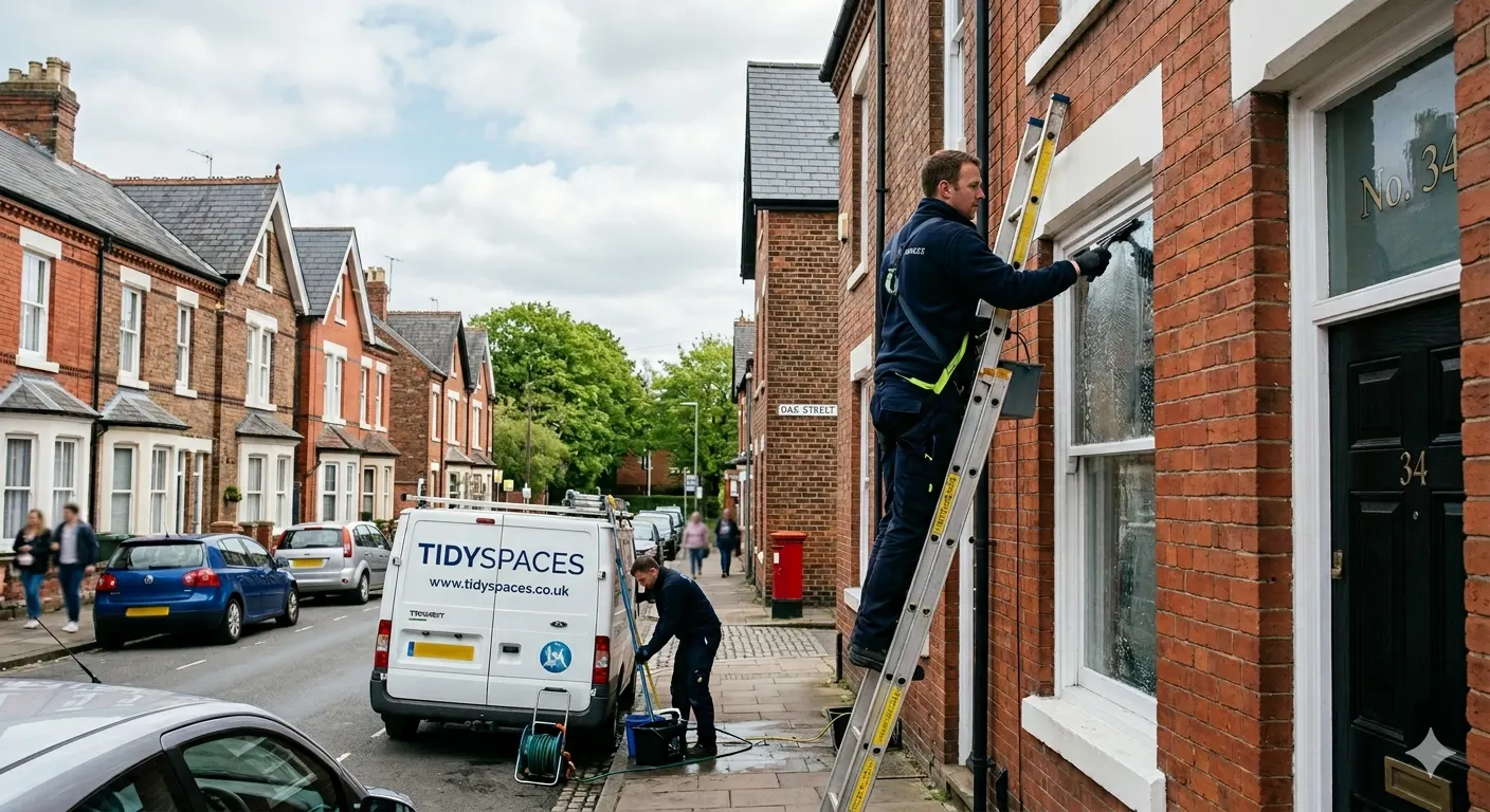 Professional exterior window cleaning service improving home curb appeal