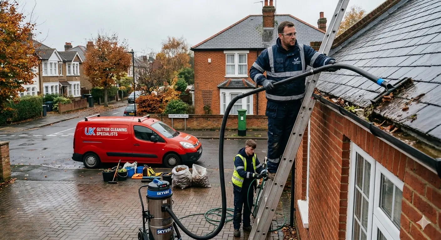 Professional gutter cleaning service removing debris from gutters