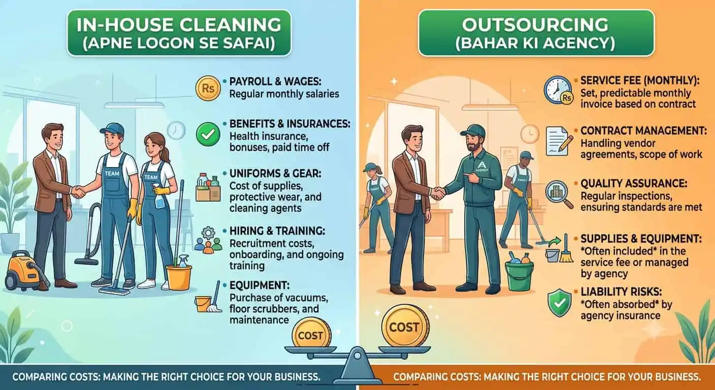 In-House Cleaning vs Outsourcing Cost - Complete UK Business Guide