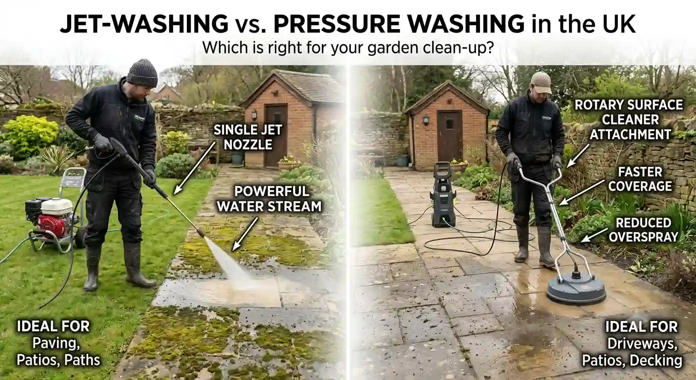 Jet washing vs pressure washing - driveway being pressure washed by professional