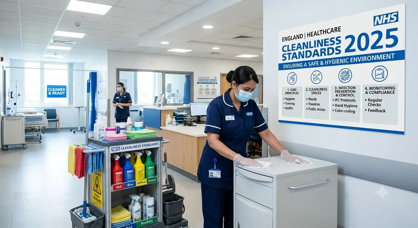 NHS healthcare cleanliness standards 2025 - hospital ward cleaned to Functional Risk category schedule