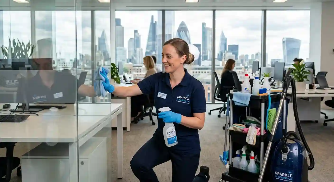 post-build sparkle clean UK — professional cleaner polishing glass and chrome new build handover