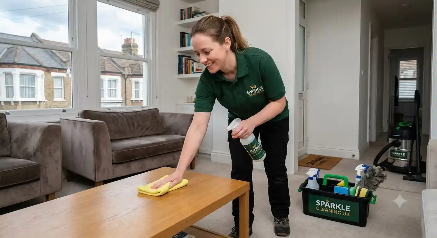 professional sparkle cleaning services UK — TidySpaces cleaner polishing chrome fittings in new build